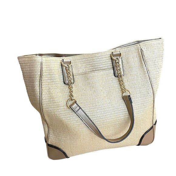 Calvin Klein raffia woven metallic tote‎ bag - Picture 4 of 16